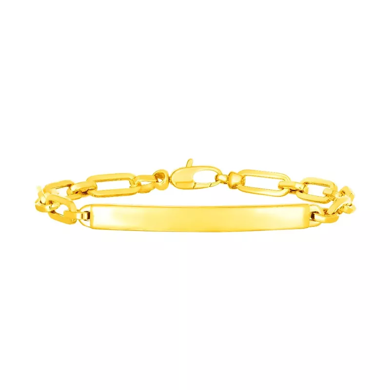 14K Yellow Gold Paperclip Chain ID Bracelet (7 Inch)