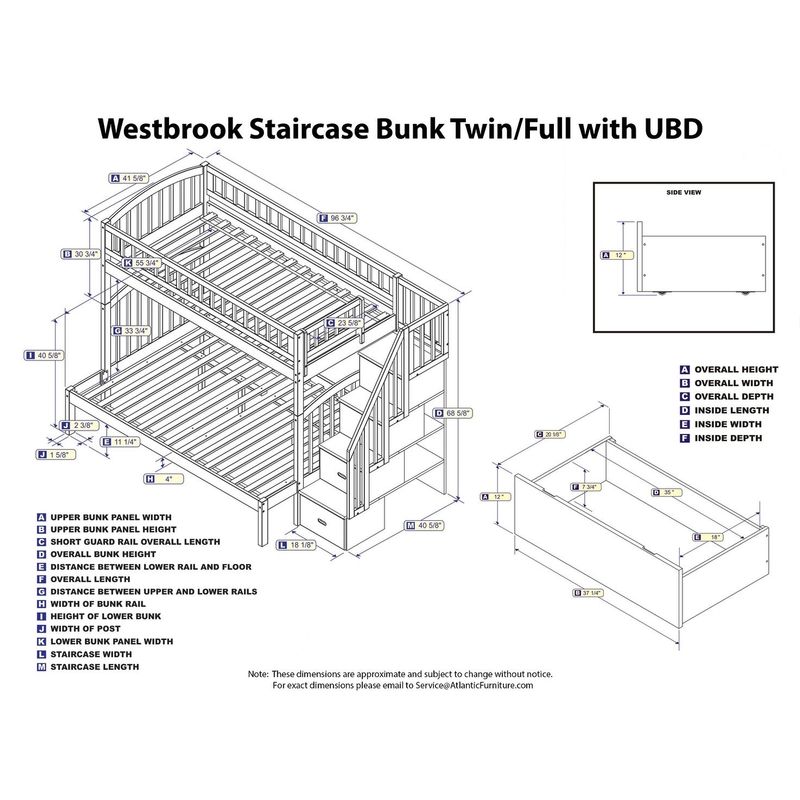 Westbrook Staircase Bunk Twin over Full with 2 Urban Bed Drawers in Grey