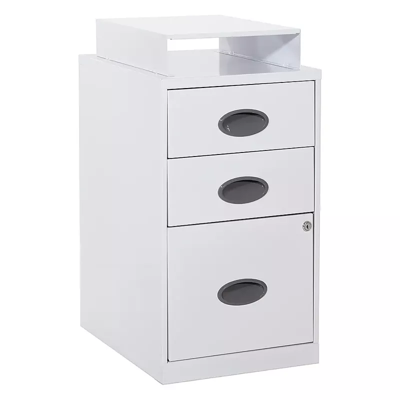 OSP Home Furnishings - 3 Drawer Locking Metal File Cabinet with Top Shelf - White