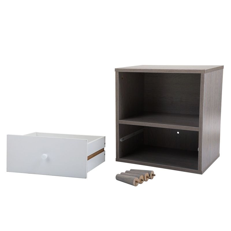 Gray Bedroom Storage Nightstand Shelf 15.7 in. L x 11.9 in. W x 21.3 in. H (Set of 2) - Gray - 1-drawer