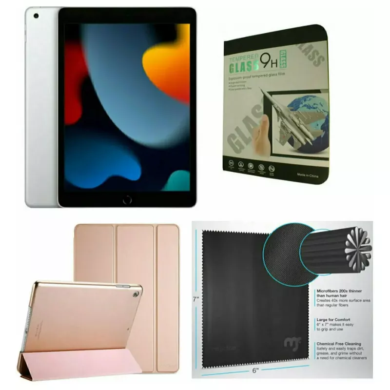 Apple 10.2-Inch iPad (9th Generation) with Wi-Fi 64GB Silver Rose Gold Case Bundle