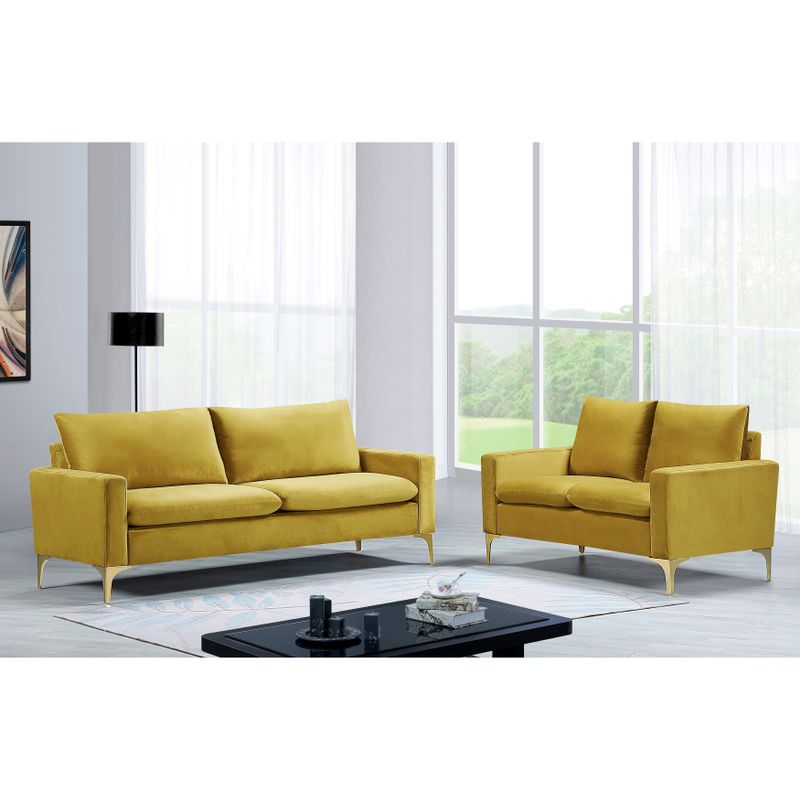 Buchan 76.8'' Velvet Square Arm Sofa - Yellow