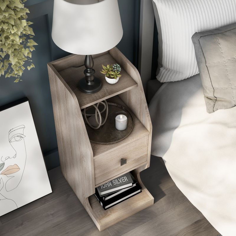 DH BASIC Compact 3-Tier Multi-Storage Single-Drawer Nightstand by Denhour - Natural Oak