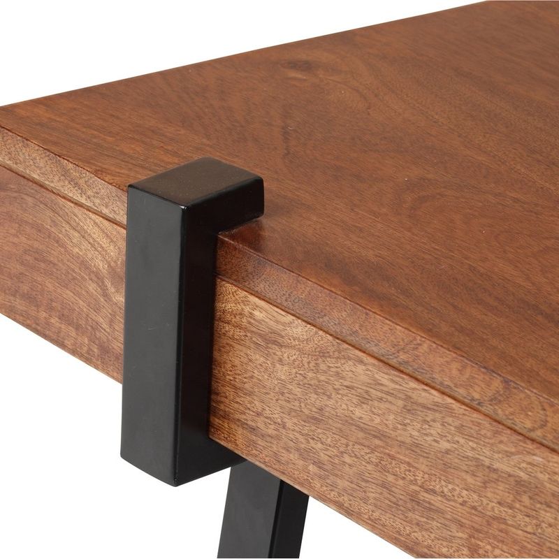 ExBrite Solid Wood Coffee Table Metal Legs with Total Side 4" - Wood