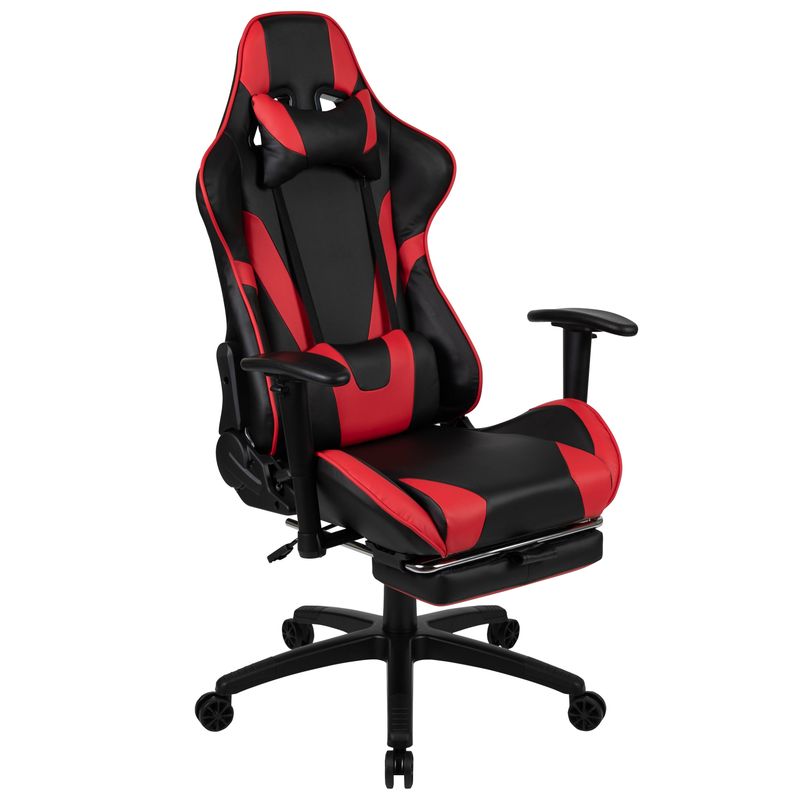 Gaming Desk & Chair Set with Cup Holder, Headphone Hook, and Monitor Stand - Red