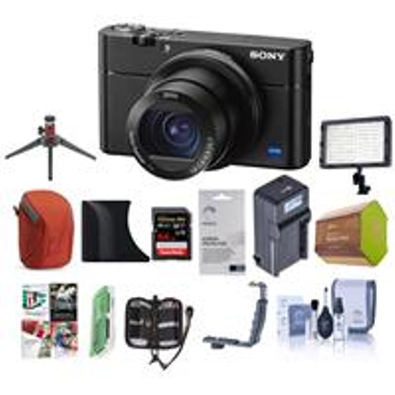 Sony Cyber-shot DSC-RX100 VA Digital Camera, Black - Bundle With 64GB SDHC U3 Card, Camera Case, Spare Battery, Video Light, Table top...