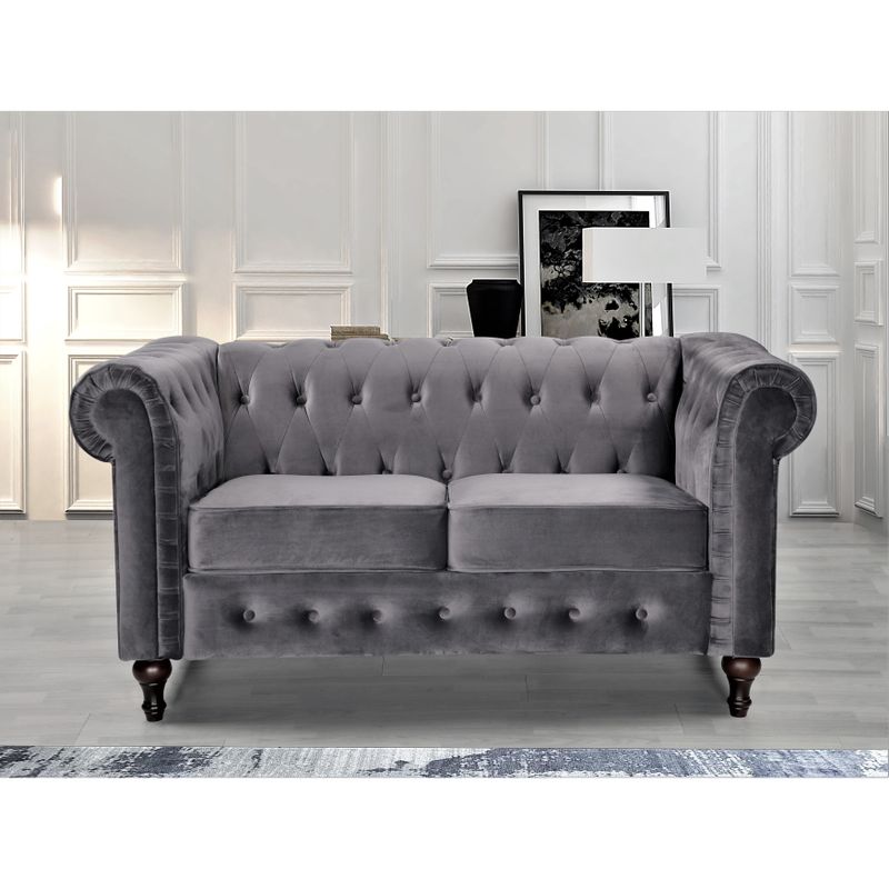 Brooks Classic Chesterfield 3-Piece Living Room Set-Chair Loveseat & Sofa - Grey