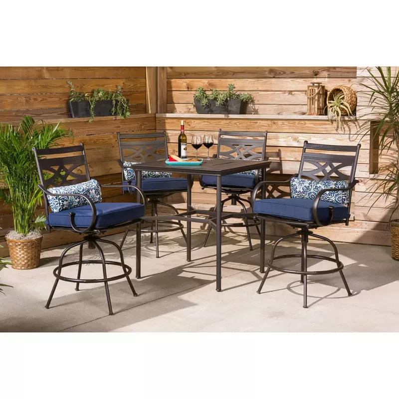 Montclair 5pc High Dining: 4 Swivel Chairs, 33" Square High Dining Table