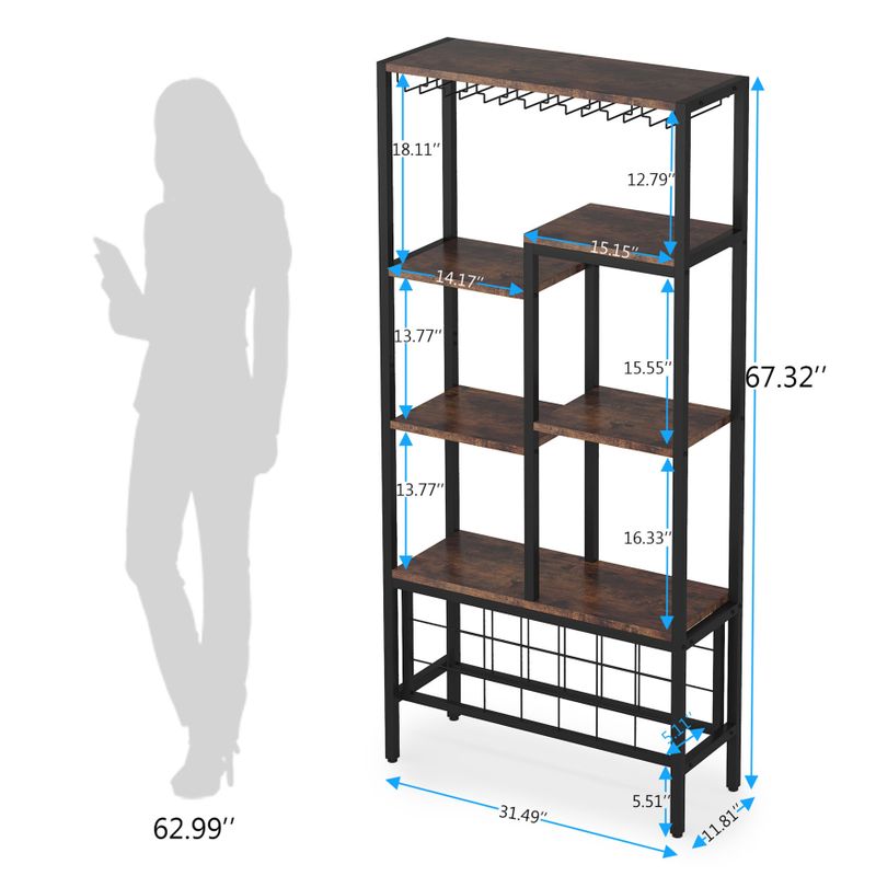 Wine Bar Cabinet,Wine Rack Free Standing Floor,Display Wine Storage Shelves with Bottle Holder&Glasses Rack - N/A - Vintage Brown