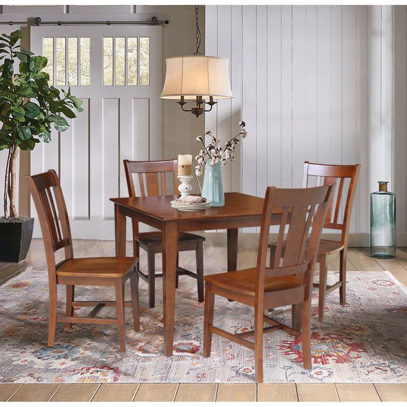 36 x 36 in. Solid Wood Dining Table with 4 Splatback Chairs - 5 Piece Set - 36" x 36" x 30" - Distressed Oak