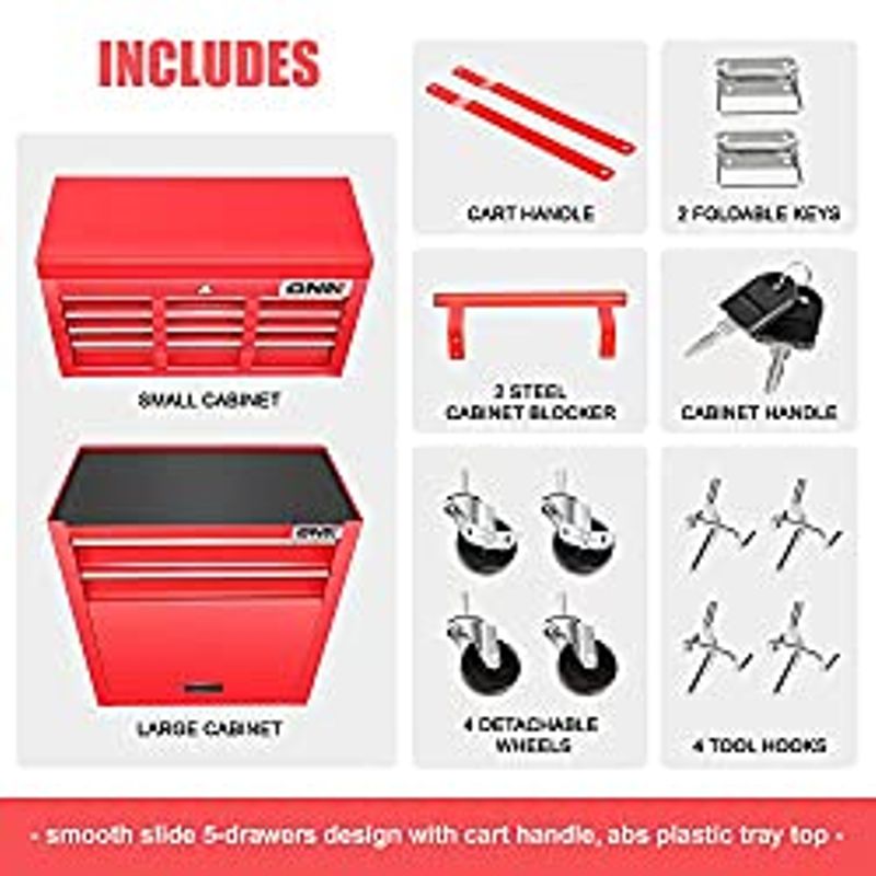 DNA MOTORING TOOLS-00265 2 Pcs Combination Tool Rolling Cabinet 2-in-1 Detachable Toolbox Organizer Chest High Capacity Storage with...