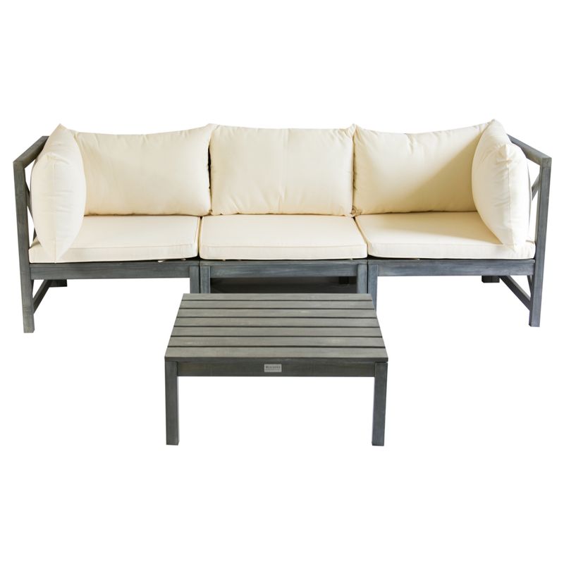 Safavieh Outdoor Living Lynwood Modular Ash Grey Acacia Wood 4-piece Beige Cushion Sectional Set - PAT6713C