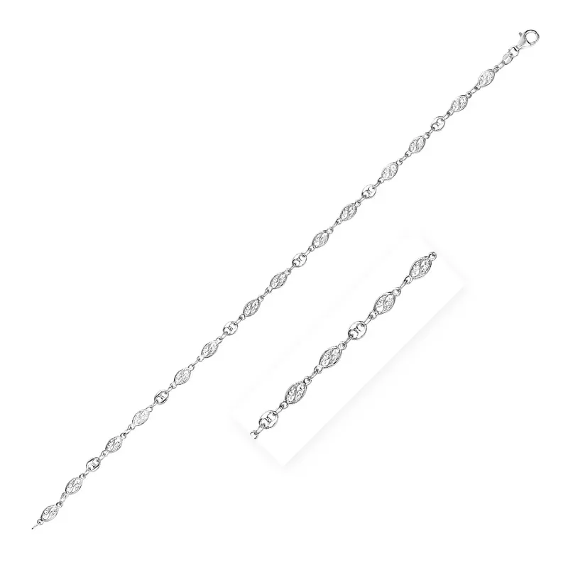 Sterling Silver Anklet with Marquise Leaf Motifs (9 Inch)