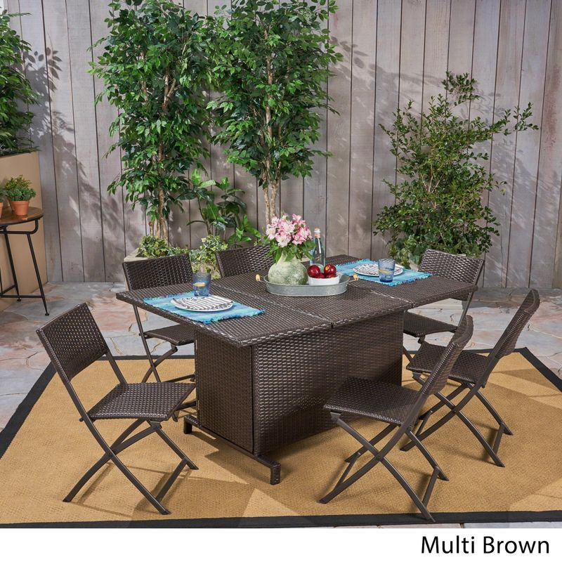 Maldives Outdoor 7 Piece Foldable Dining Set by Christopher Knight Home - Multi-Brown
