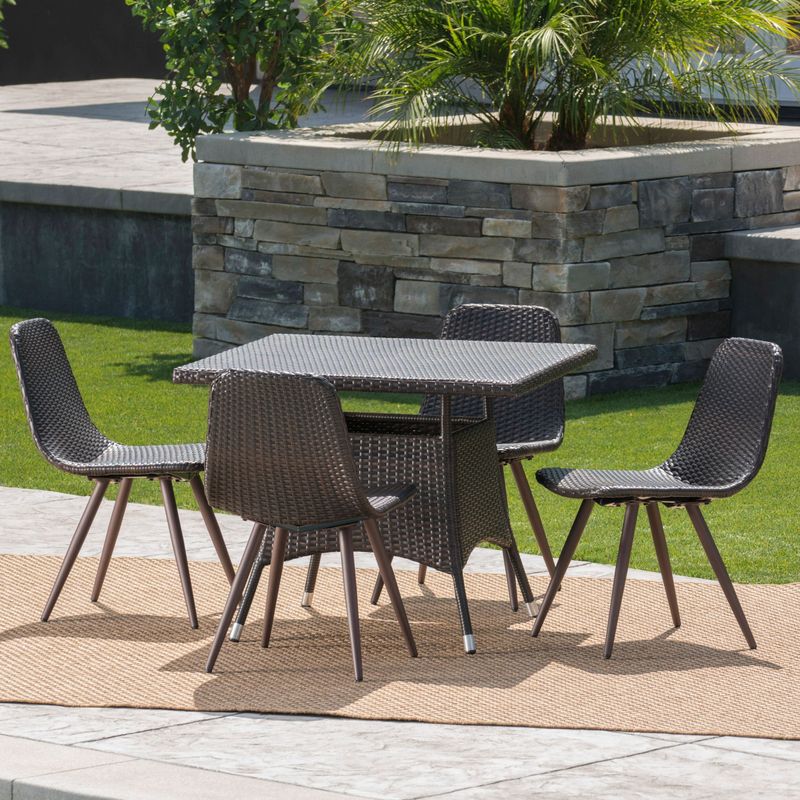 Harper Outdoor 5-Piece Square Wicker Dining Set by Christopher Knight Home - Multibrown + Dark Brown