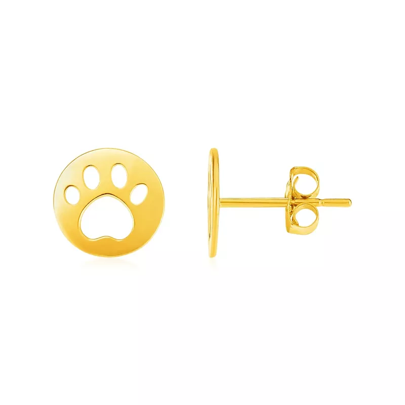14k Yellow Gold Post Earrings with Paw Prints