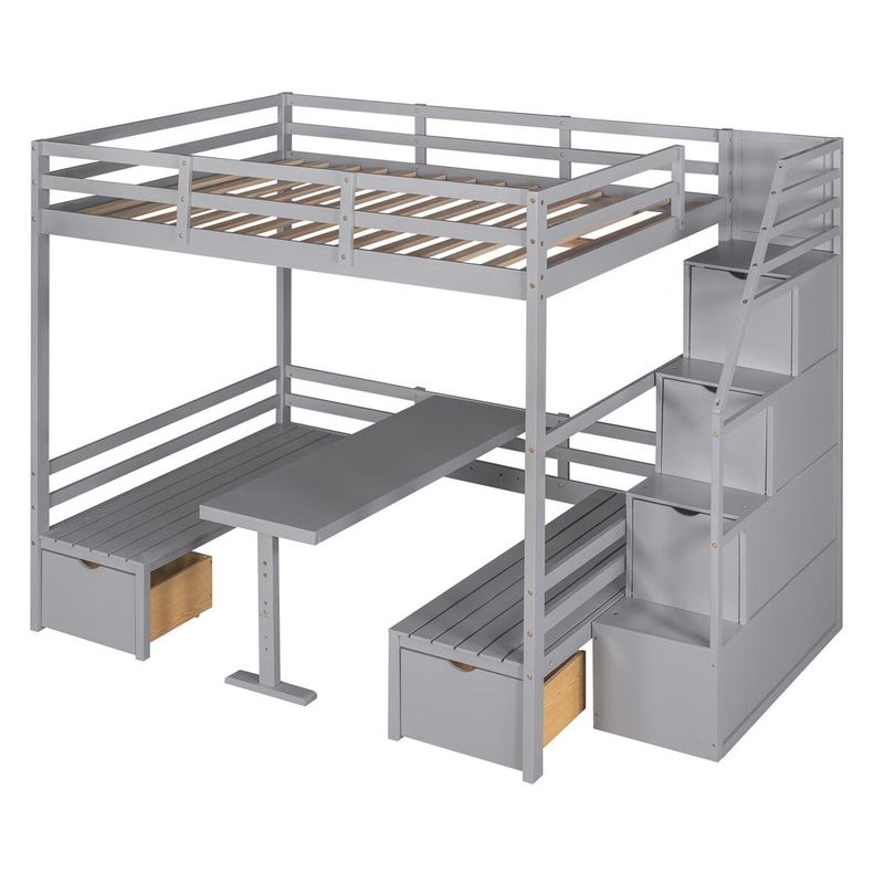 Merax Convertible Full over Full Bunk Bed with Staircase - Grey
