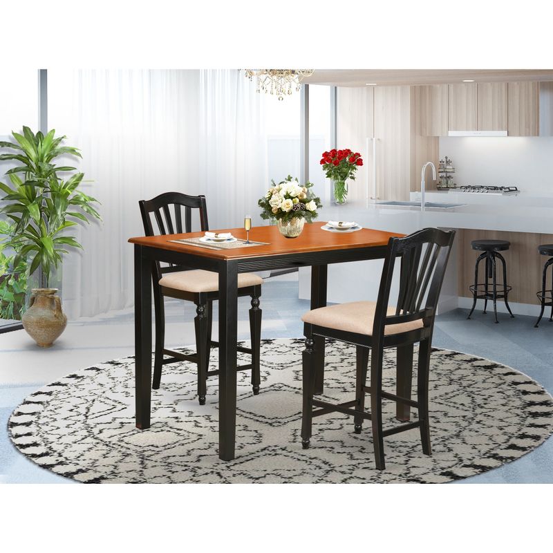 Solid Wood 3-piece Counter Height Dining Set - a Kitchen Table & 2 Chairs - Black & Cherry (Seat's Type Options) - YACH3-BLK-C