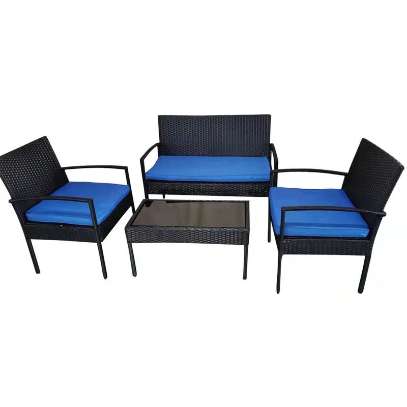 4 Pieces Outdoor Patio Furniture Sets Rattan Chair Wicker Set - Blue