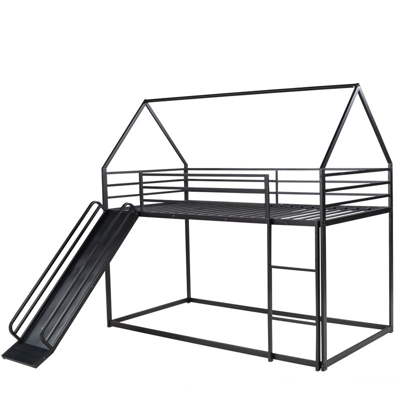 Nestfair Twin over Twin House Bunk Bed with Ladder and Slide - White