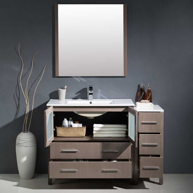 Fresca Torino 48-inch Grey Oak Modern Bathroom Vanity with Side Cabinet & Integrated Sink - Fresca Torino 48" Gray Oak w/ Integrated Sink