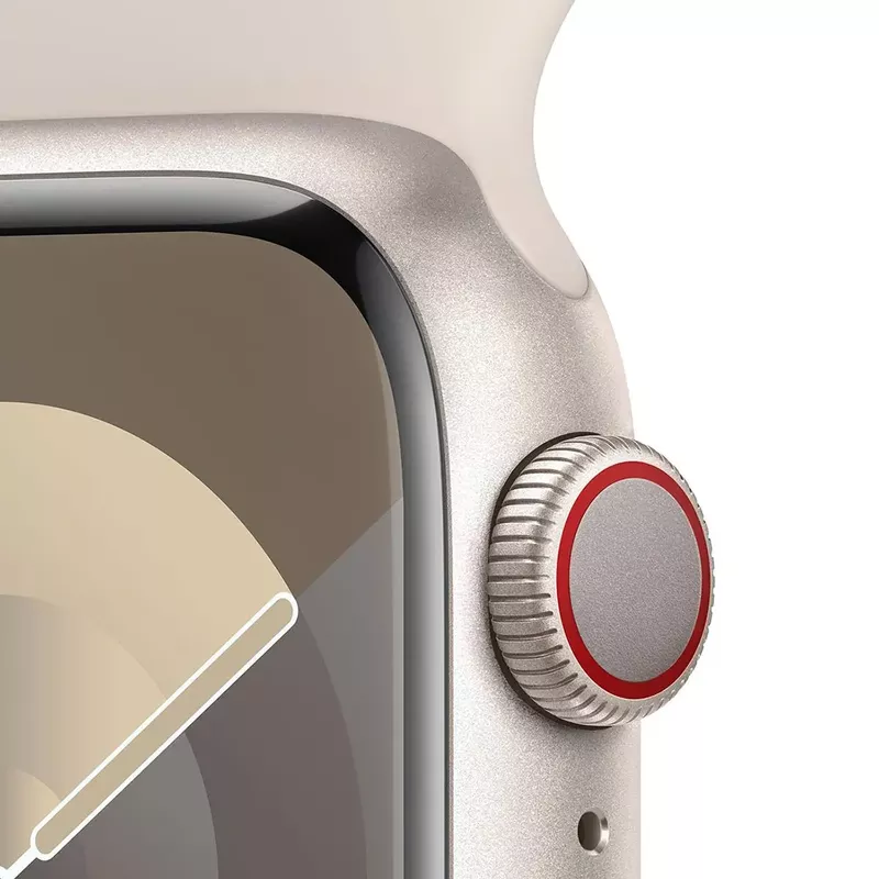 Apple Watch Series 9 GPS + Cellular Aluminum Case, - 41mm - Starlight Case - Medium/Large Strap - Sta