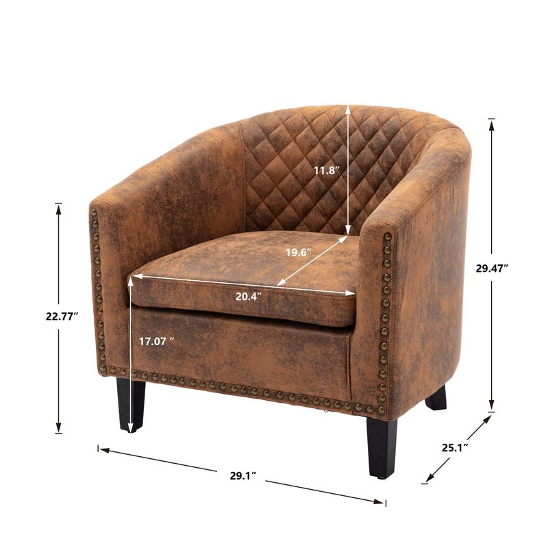Mid-century Modern Nailhead Accent Barrel Chair. - Coffee