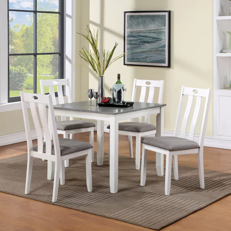 Transitional Wood 5-Piece Dining Table Set in White/Gray