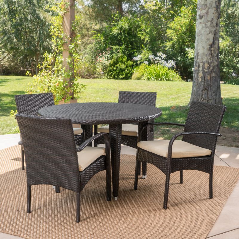 Marin Outdoor 5-piece Round Dining Set with Cushions by Christopher Knight Home - Grey