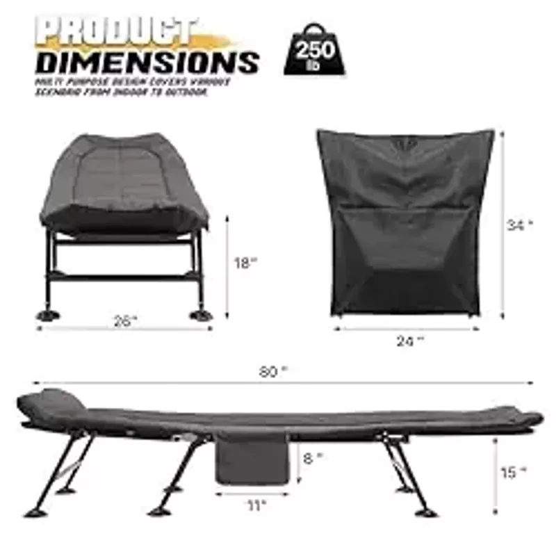 MADOG Camping Beds for Adults, 180 Adjustable Reclining Outdoor Lounger Cot Bed for Sleeping with Carry Bag, Portable Camping Bed for Outdoor Camping Office Use, Supports 250 lbs (Black, Set of 2)