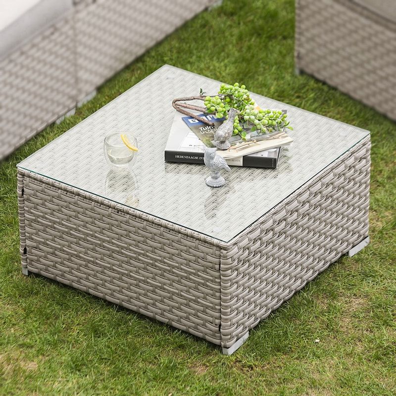 COSIEST Outdoor Furniture Wicker Glass-Top Coffee Table - Grey