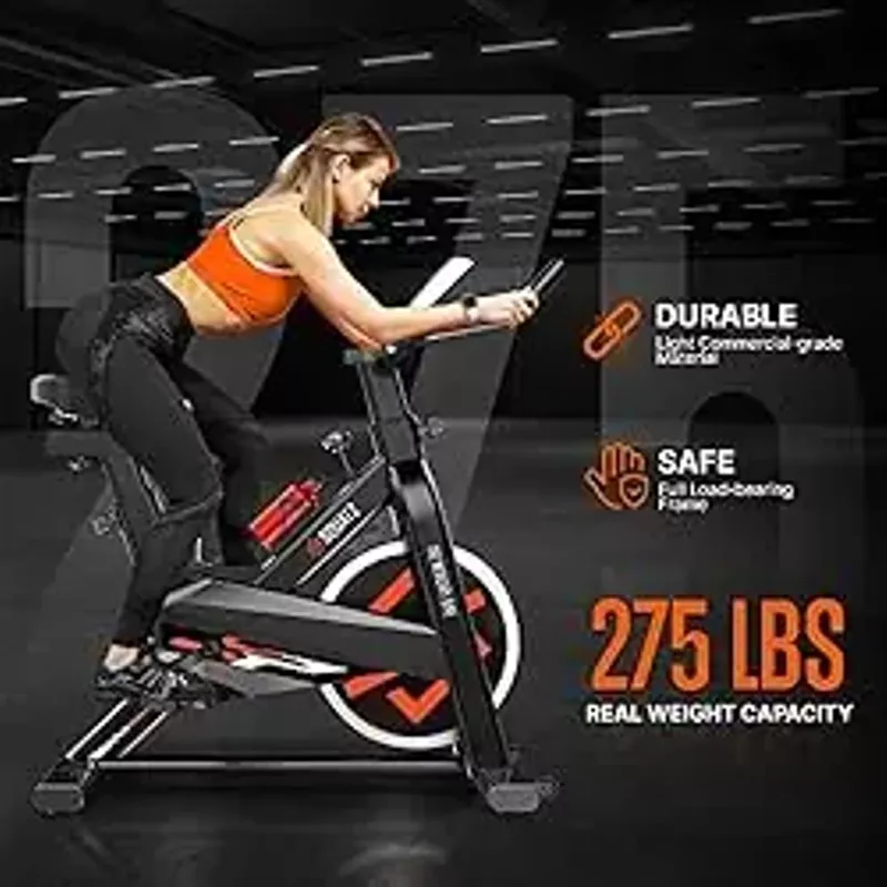 SQUATZ Stationary Exercise Bike with 8 Resistance Settings - Indoor Cycling Bike for Home, Exercise Equipment with Screen, Workout Spin Cycle, Phone Holder - Max Weight 275lbs