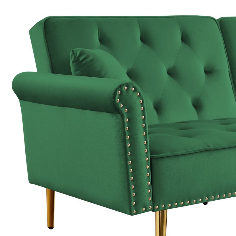 Velvet Upholstered Reversible Sectional Sofa Bed  L-Shaped Couch - Black