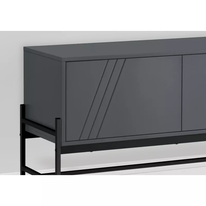 TV Stand - 60"L / Grey / Black Metal With Storage