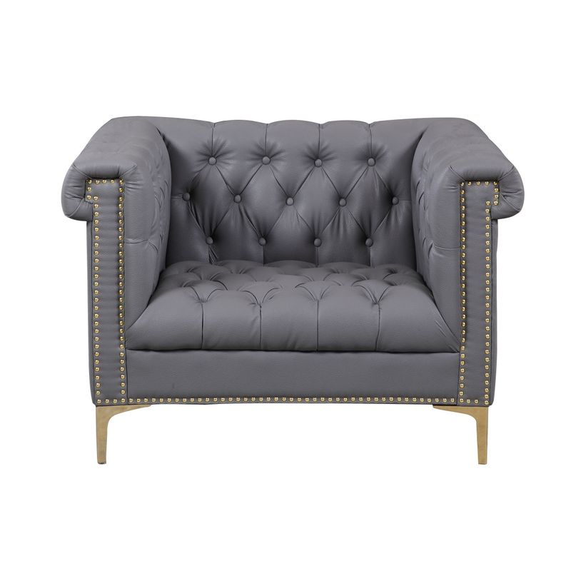 Chic Home Patton PU Leather Goldtone Metal Y-leg Club Chair, Grey - 44x34.25x30-Navy Blue