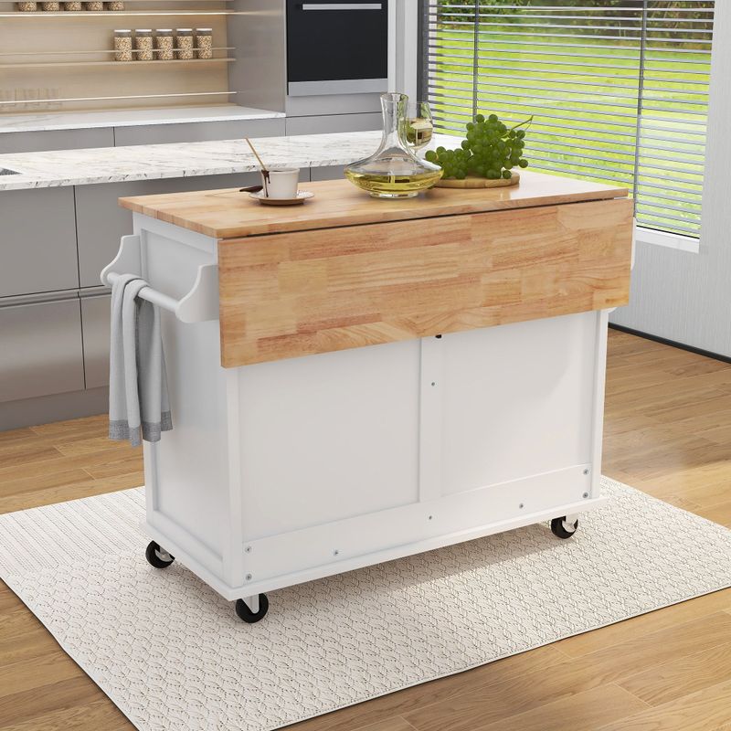 Nestfair Drop-Leaf Countertop Kitchen Cart Kitchen Island with Wheels and Storage Cabinet - Mint Green