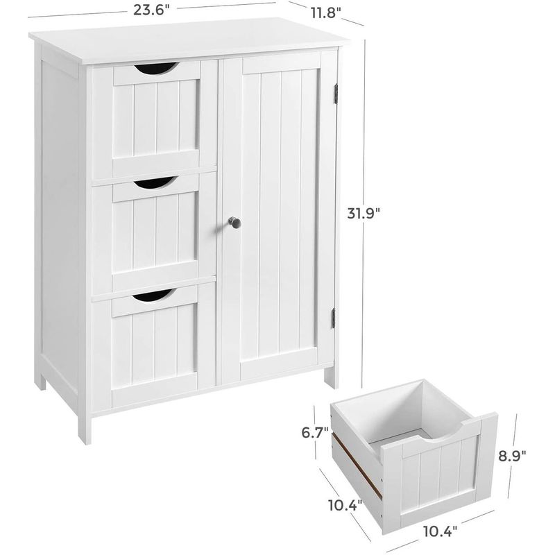 23.6 in. White Freestanding Bathroom Linen Cabinet with 3-Drawers - White - Wood Finish