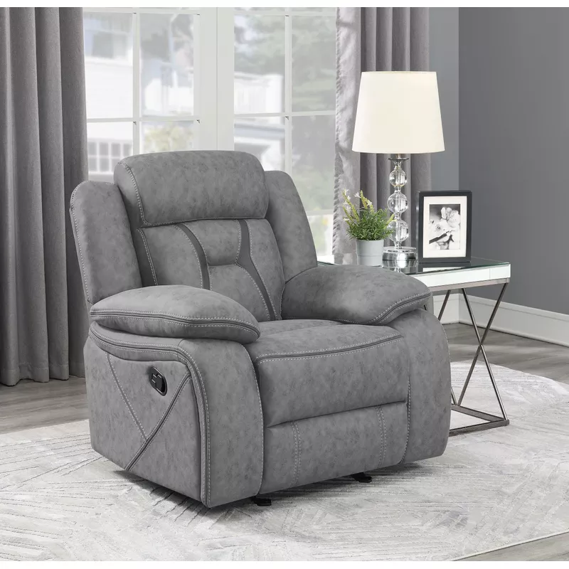 Higgins Overstuffed Upholstered Glider Recliner Grey