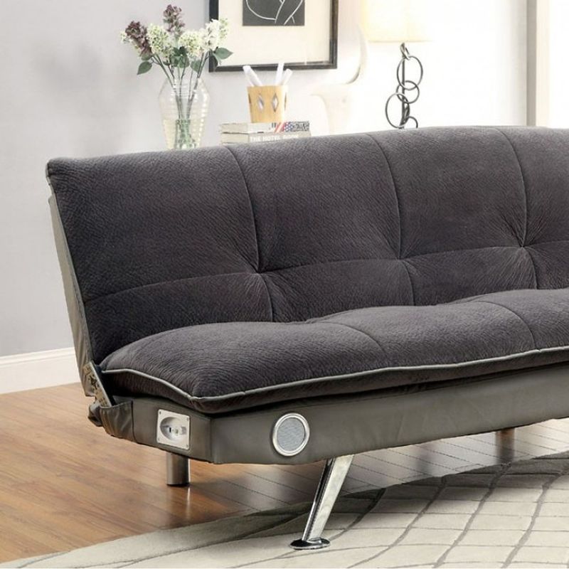 Gallagher Contemporary Futon Sofa With Speaker & Bluetooth, Gray