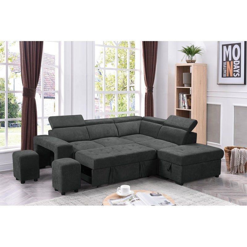 Copper Grove Ajibade Woven Fabric Sleeper Sectional Sofa - Light Grey