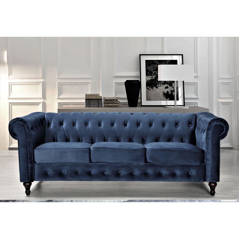 Brooks Classic Chesterfield 2-Piece Living Room Set-Loveseat & Sofa - Dark Blue