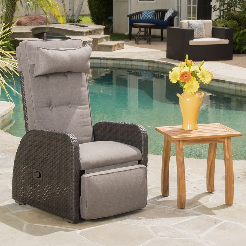 Ostia Wicker Recliner with Cushion by Christopher Knight Home - Brown