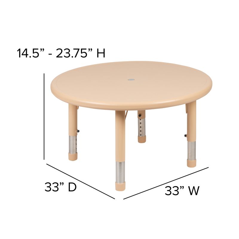 33" Round Plastic Height Adjustable Activity Table - School Table for 4 - Blue