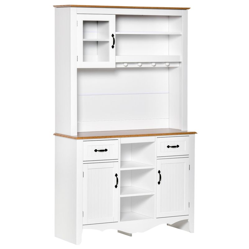 HOMCOM 71" Kitchen Buffet with Hutch, Farmhouse Style Storage Pantry with 2 Drawers, 3 Door Cabinets and 3 Shelves, White - White