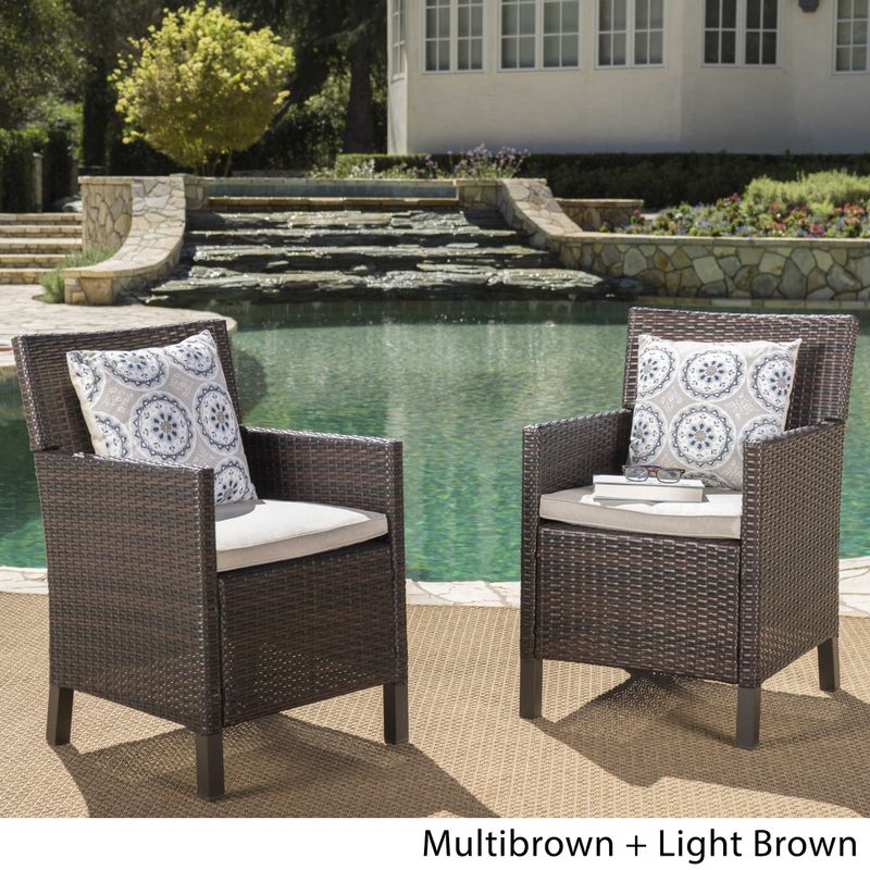Cypress Outdoor Wicker Dining Chairs with Cushions (Set of 2)  by Christopher Knight Home - Grey + Light Grey + Dark Grey
