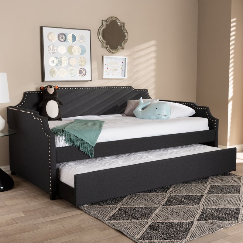 Contemporary Twin Size Daybed with Roll Out Trundle Guest Bed - Charcoal