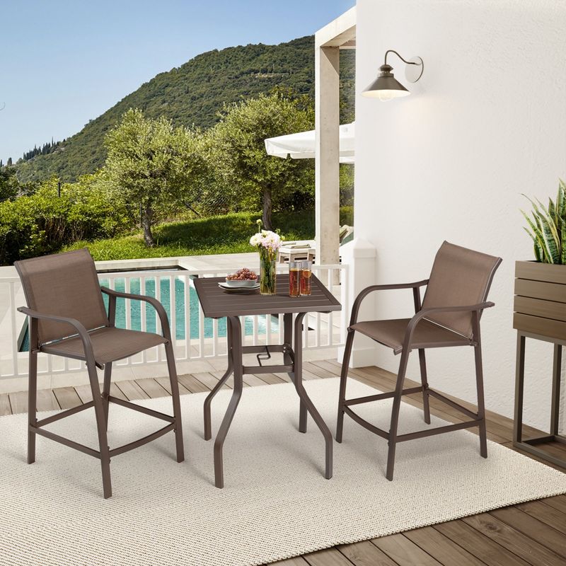 Aluminum Patio Bar Set All-weather 2 PCS Bar Stools and Table with Umbrella Hole - See the details - Beige