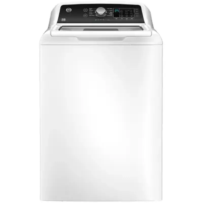 GE - 4.5 cu ft Top Load Washer with Water Level Control, Deep Fill, Quick Wash, and Glass Lid - White with Matte Black