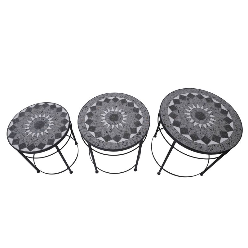 Russell MosaicTile and Metal Outdoor Nesting Tables, Set of 3 - Black