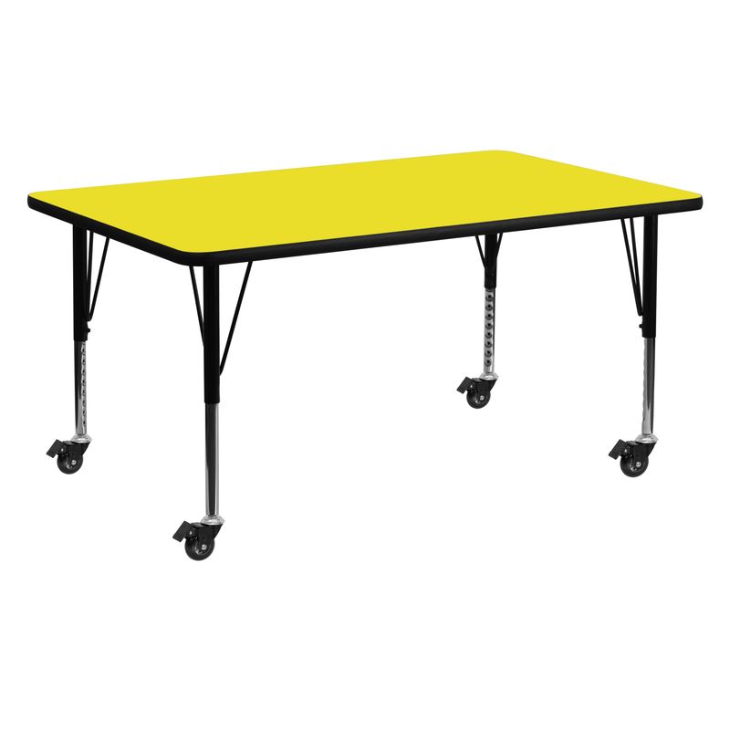 Mobile 24''W x 60''L HP Laminate Activity Table - Adjustable Short Legs - 30 x 72 - Yellow